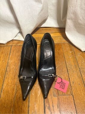 Dior Black Quilted Pointed-Toe Pumps with Buckle Accent